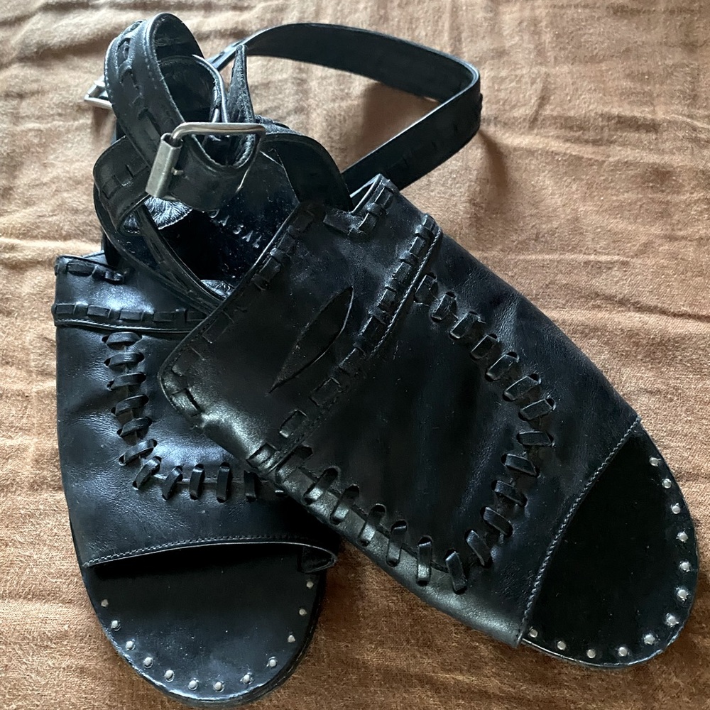 Frēda Salvador ankle wrapped black leather Sandals